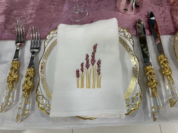 Irish Linen Embroidered Napkin - Autumn Grass